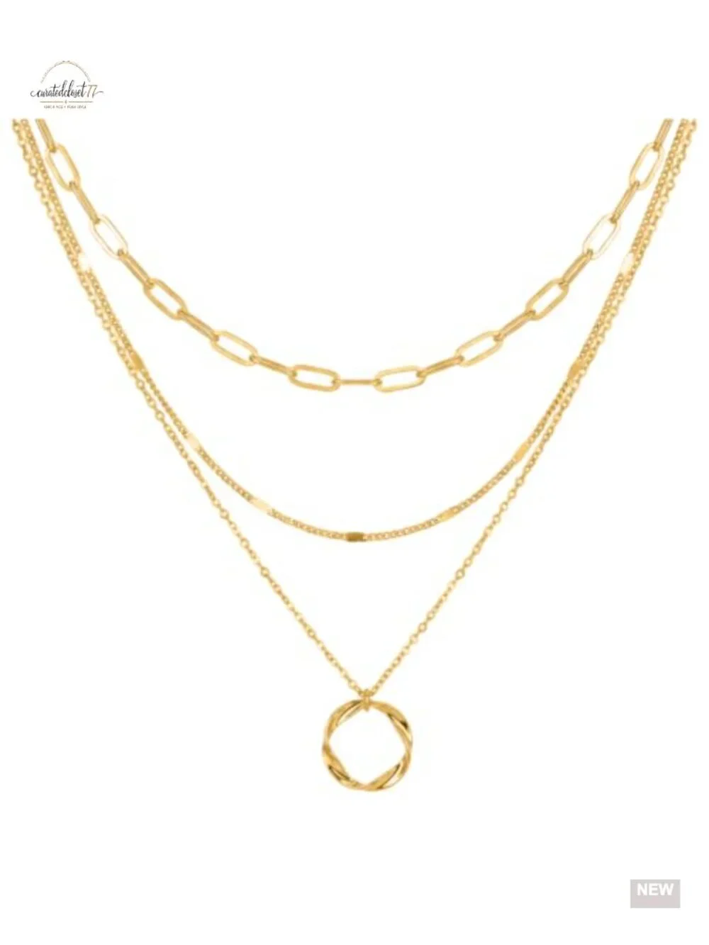 3-Piece Gold Plated Layering Necklace Set | Multi Strand Stackable Pendant